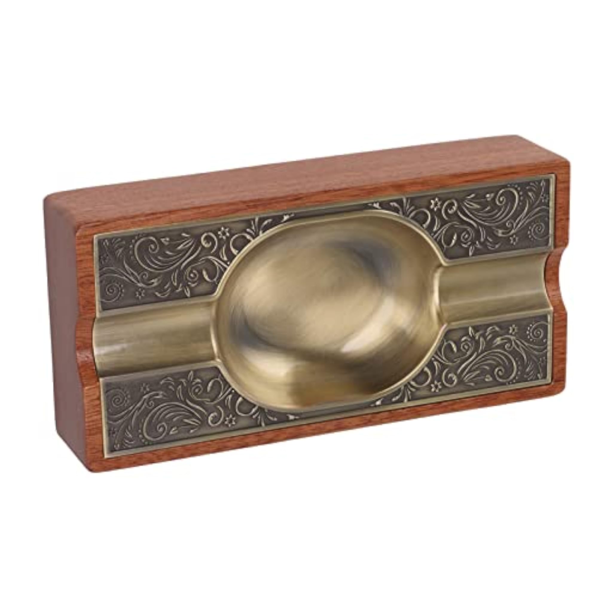 Vintage Solid Wood Cigar Ashtray with Bronze Plating